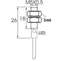 Indukční snímač MB526PFA, M5, 0,8mm, PNP, NO