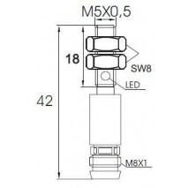 Indukční snímač MB526PFAV6, M5, 0,8mm, PNP, NO