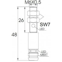 Indukční snímač MB626PFAV6, M6, 1mm, PNP, NO