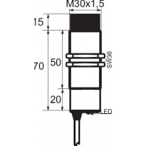 Indukční snímač B01EG3015PSC, M30, 15mm, PNP, NO+NC