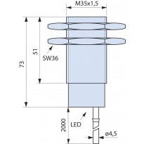 Indukční snímač B01G3515PO, M35, 15mm, PNP, NO