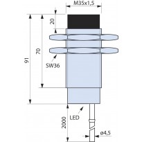 Indukční snímač B01EG3520PSC, M35, 20mm, PNP, NO+NC