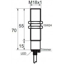 Kapacitní snímač K01G18PSC, M18, 8mm, PNP, NO/NC