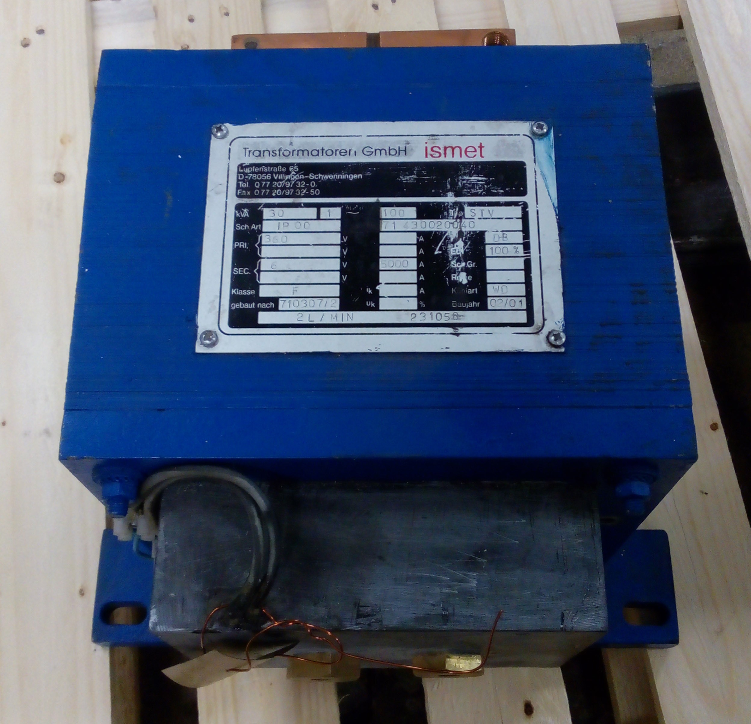 Svářecí transformátor STV, 30kVA, 6V/5000A, 100Hz, ismet